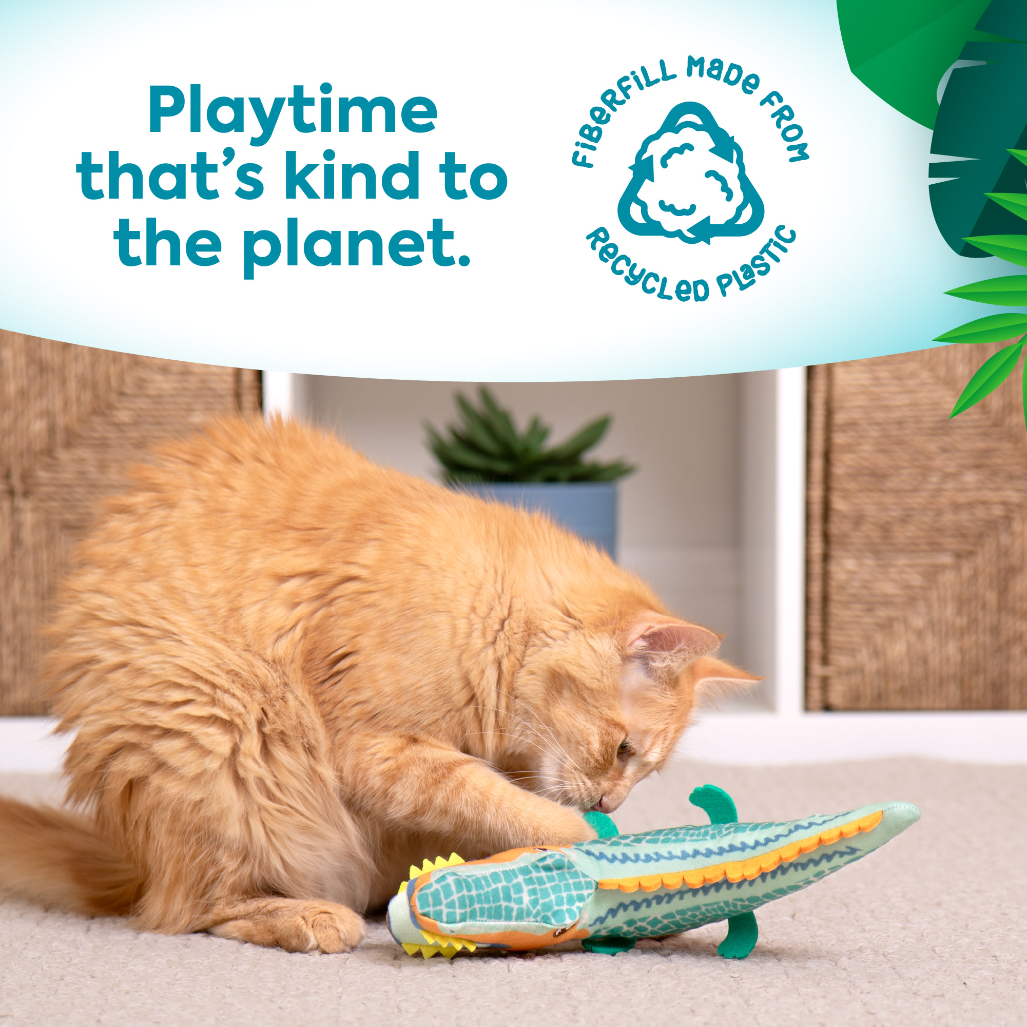 Instincts by SmartyKat Crazed Croc Refillable Crinkle Plush Kicker Cat Toy with 2 g Tube of HappyNip Catnip & Silvervine Blend