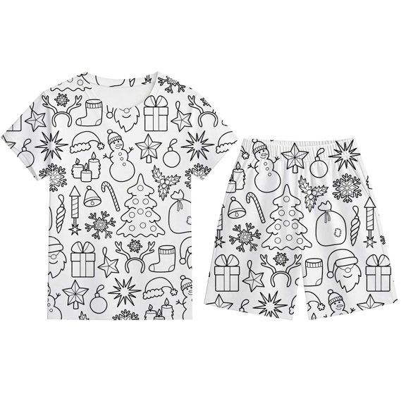 Boys Pajamas Christmas Diy Stylish Print Short Sleeve Crew Neck T-Shirt And Shorts 2 Piece Pjs for Boys Size 3-4 Years