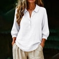 thumbnail image 6 of hoksml Women's Cotton Collared Blouse, 3/4 Sleeve Henley Button Tunic Top, Casual Loose Fit Solid Color Shirt, 6 of 8