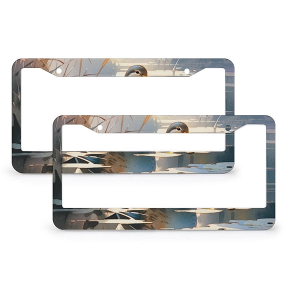 License Plate Cover Mallard Fly Water Auto Car Accessories Tag 2 Pack Cute Duck Quality Aluminum License Plate Frames Funny Cute for USA Canada Vehicles