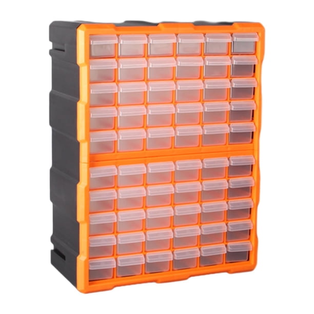 Organizador de piezas de 60 cajones, caja de clasificación de almacenamiento de herramientas, clavos, 60 rejillas, armario artesanal multifuncional, Naranja