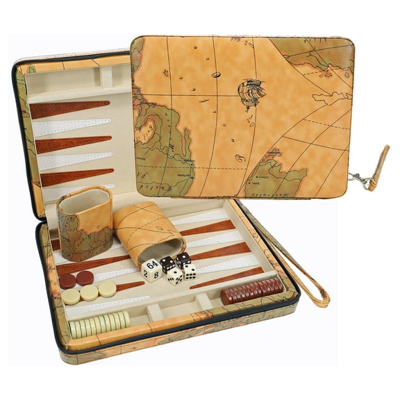 WE Games Map Style Magnetic Backgammon Set with Carrying Strap, Travel Size