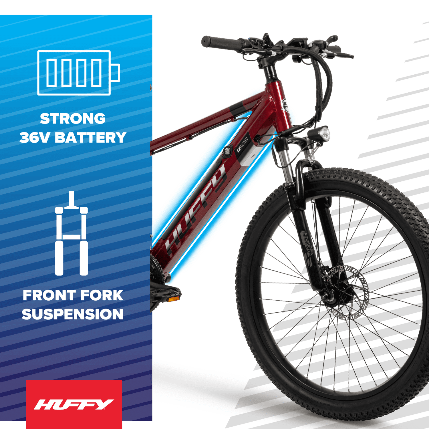 Huffy 27.5" Vertis 36V Electric Mountain Bike, Fits Riders 60"+, Red, Adult, Unisex