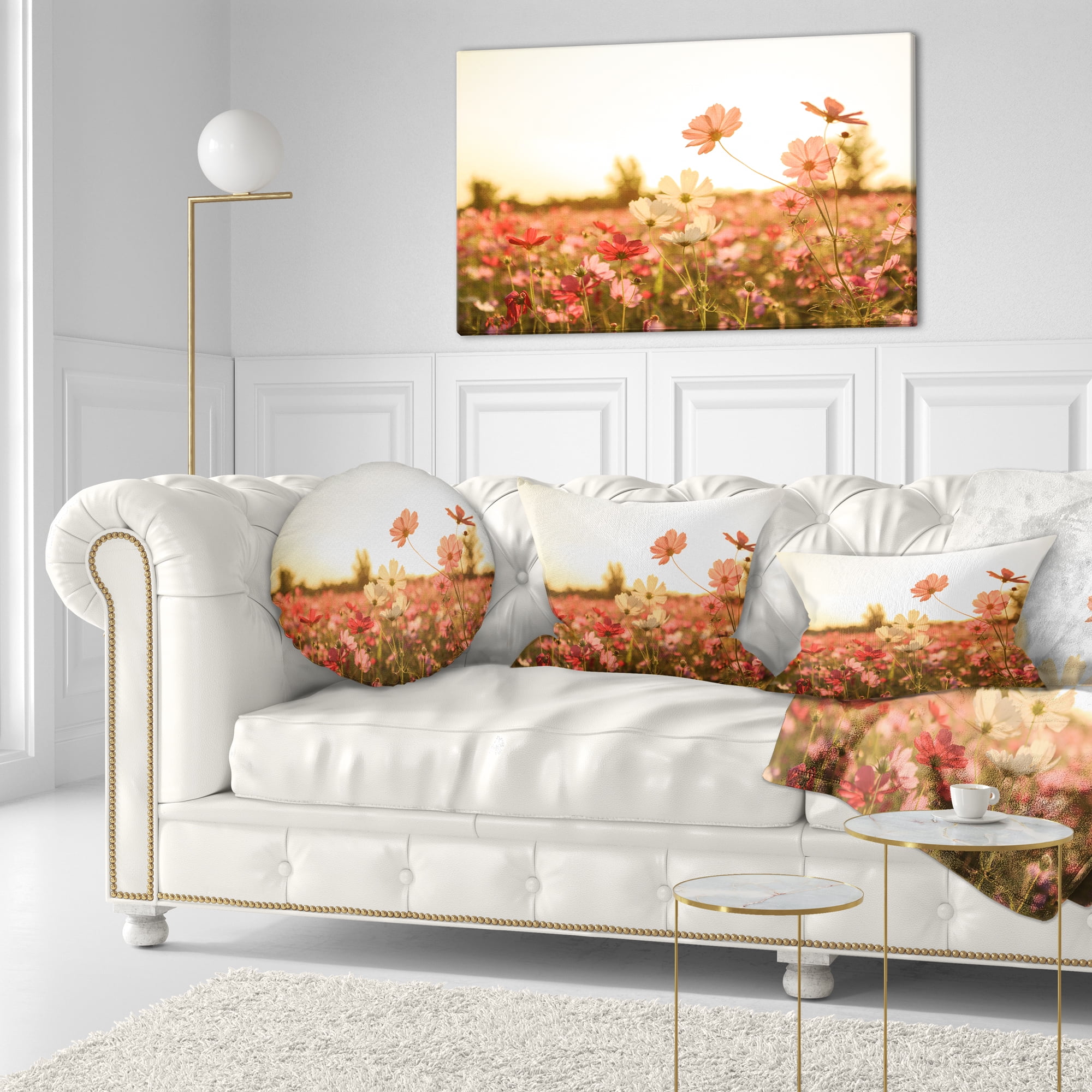 Designart Cosmos Flowers on Sunset Background - Floral Throw Pillow - 12x20