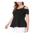 thumbnail image 5 of Agnes Orinda Women's Plus Size Blouse Shirt High Waist Sweetheart Cold Shoulder Peplum Top, 5 of 6