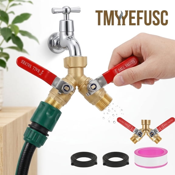 Garden Hose Splitter 2 Way, Heavy Duty Brass Faucet Splitter, 3/4 Inch Hose Splitter Connector with 304 Stainless Steel Long Handles, Outdoor Y Valve