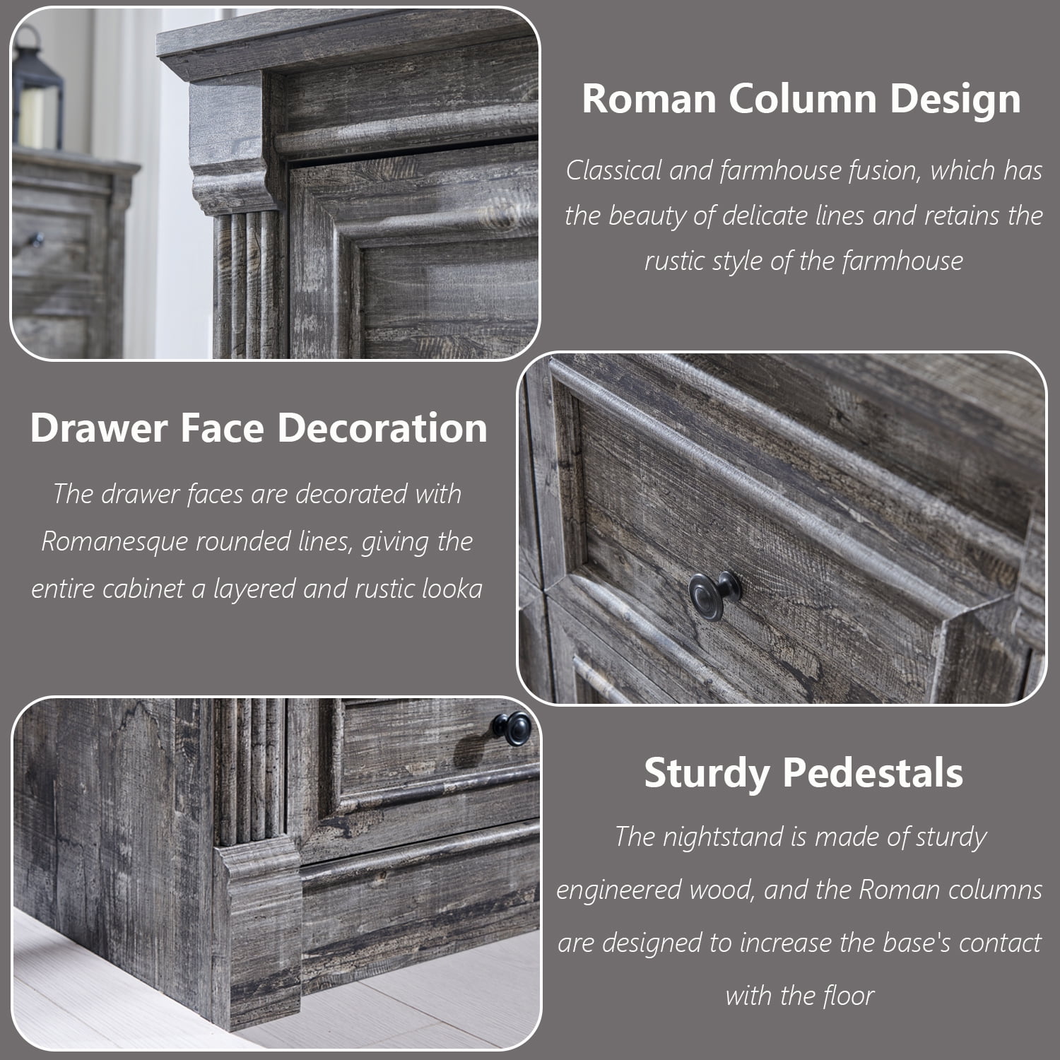 wow97e Farmhouse 6 Drawers Dresser for Bedroom, 48" Wide Wooden Chest of Drawers w/Roman Column, Storage Dressers for Hallway, Living Room
