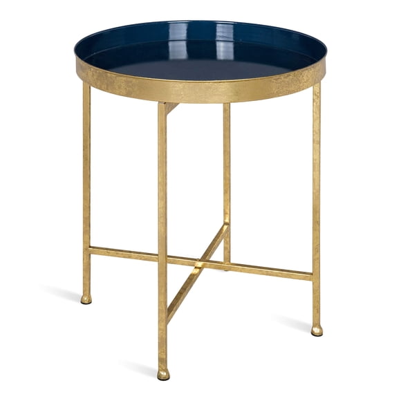 Kate and Laurel Celia Table d'Appoint Ronde Pliable en Métal, 18,25 Pouces x 18,25 Pouces x 22 Pouces, Surface Bleu Marine et Cadre Doré, Design Moderne Minimaliste et Plateau Magnétique Détachable