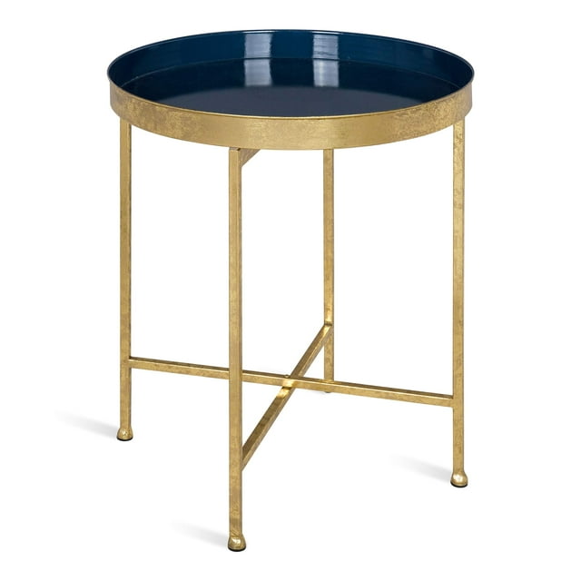 Kate and Laurel Celia Metal Foldable Round Accent Table, 18.25" x 18.25" x 22", Navy Surface and Gold Frame, Modern Minimalist Design and Detachable Magnetic Tabletop