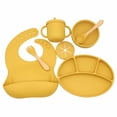 thumbnail image 3 of Babero de silicona para bebé, plato dividido, cuenco redondo, cuchara, tenedor, juego de taza sin tirantes para refrigerio dos en uno, 3 of 6