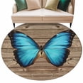 thumbnail image 2 of 7ft Washable Round Rug, Blue Butterfly Non-Slip Circle Area Rug for Living Room Dining Room, Vintage Brown Wood Grain Retro Bug Indoor Floor Mat for Home Decor, 2 of 9