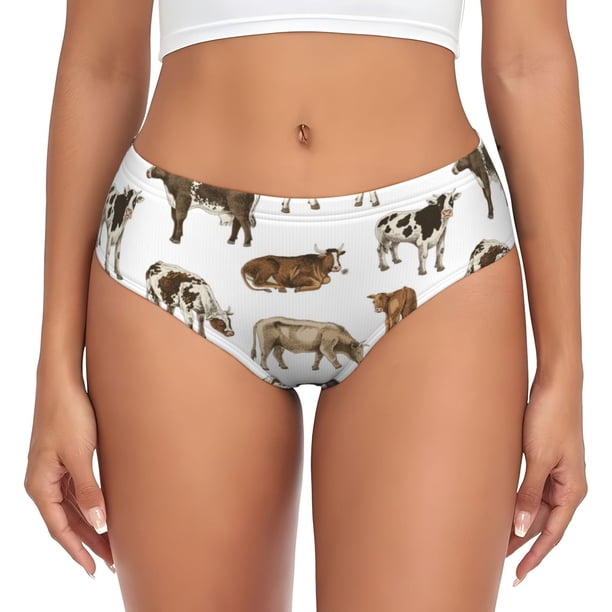 Fotbe Cow Calzones Estampados para Mujer – Ropa Interior de Algodón, Cómoda, Suave y Elástica-X-Small