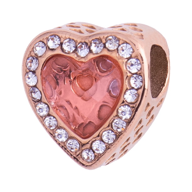 Charm para Pulsera LuckyLy, Dije de Corazón, Acero Inoxidable y Zirconia Cúbica, Modelo Alma rosa UNITALLA