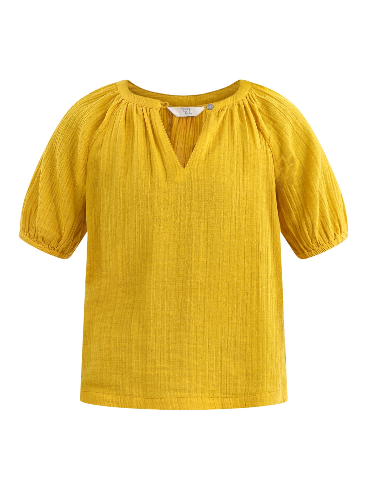 Time and Tru Women's Double Cloth Cotton Top with Short Sleeves, Sizes XS-XXXL