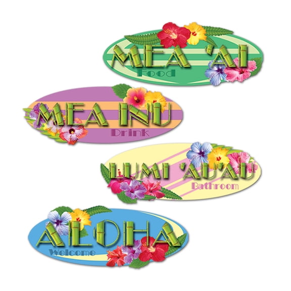 Hawaiian Sign Cutouts 14" (4 Count)- Pack of 12