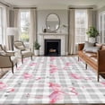 thumbnail image 3 of 8x10 Washable Area Rug, Pink Flamingo Non-Slip Extra Large Rectangle Rug for Living Room Bedroom, Summer Animal Heart Shape Palm Leaf Gray Plaid Indoor Floor Mat for Home Decor, 3 of 9