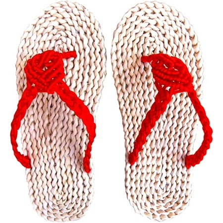 

PIKADINGNIS Women s Handmade Straw Sandals Red Heart Woven Slippers Slippers (US5-6.5)