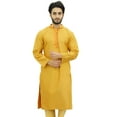 thumbnail image 2 of Atasi Men's Long Kurta Yellow Dupion Ethnic Bollywood Style Shirt-X-Large, 2 of 3
