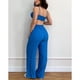 thumbnail image 3 of Conjunto de top de tubo fruncido y pantalones de cintura alta: tirantes finos, cintura elástica, azul liso, talla S Summer Chic, 3 of 5