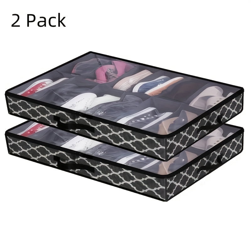 2/4pcs Under Bed Shoe Storage Organizer Bags, Breathable Canvas with Sturdy Sidewalls & Reinforced Handles, Space-Saving Shoe Container for Closet Or Bedroom Organization