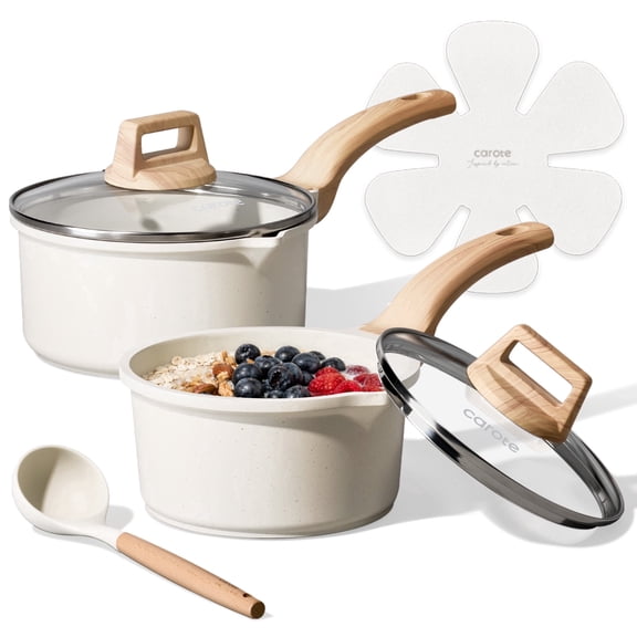 CAROTE6-Piece Nonstick Saucepan Set with Lid, 1.5QT & 3QT Cooking Pots, Induction Compatible, White