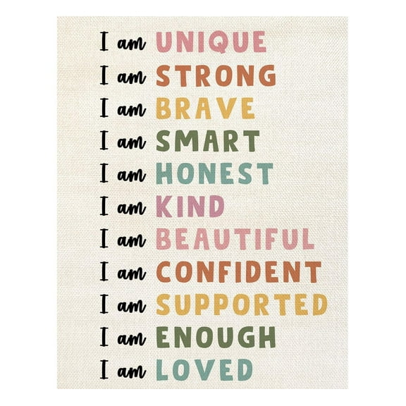 I Am Kind, I Am Brave Wall Art Poster, Inspirational Positive Quotes Linen Canvas Wall Hanging Decor for ClassroomPlayroom,Bedroom, Toddler Room,or Encourage Gifts