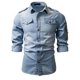 thumbnail image 1 of Mens Casual Denim Shirt Long Sleeve Blue Shirts, 1 of 5