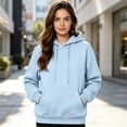 thumbnail image 2 of Hearthz Baggy Hoodies for Women Drop Shoulder Long Sleeve Cute Sweatshirts for Women Fall Winter Solid Color Pullover Sweaters for Women with Pocket Light Blue XXL, 2 of 7