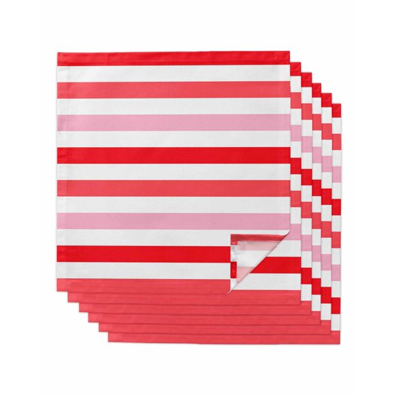 Red Pink Striped Cloth Napkins Set of 6 Reusable Dinner Napkins, Farmhouse Stripes Simple Art Cocktail Napkin Washable Table Napkins for Wedding/Holiday Party/Baby Shower 20"x20"