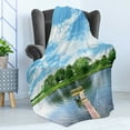 thumbnail image 4 of Landscape Soft Flannel Fleece Throw Blanket, Photo Taken from a Wooden Dock Towards the Sea and Forest Sky Calm Lake Print, Cozy Plush for Indoor and Outdoor Use, 70" x 90", Multicolor, by Ambesonne, 4 of 5