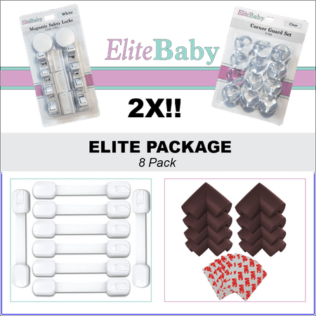EliteBaby Baby Proofing Child Safety Kit, 8 Pack, Magnetic Cabinet Locks, Child Safety Locks, Clear Corner Guards, Brown Corner Protectors,...