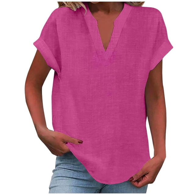 T-Shirts Femmes Plus Mode Décontractée Col en V Manches Courtes Haut T-Shirt - Hontri