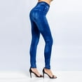 thumbnail image 4 of 2025 Clearance under $5 asdoklhq Women Plus Size Clearance Pants Vertical Stripe Imitation Denim Leggings Show Thin Buttock Raising Capris, 4 of 5