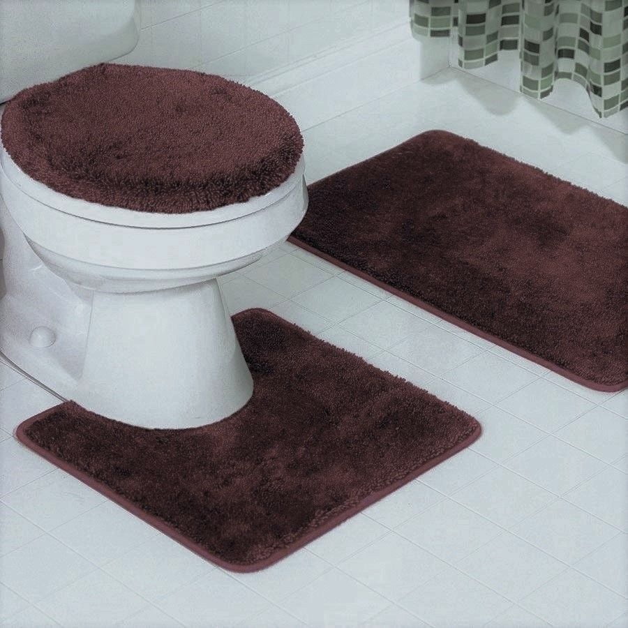 3PC BROWN Bathroom Bath Rug Set Pattern Bathroom NonSlip Rug (20"x32