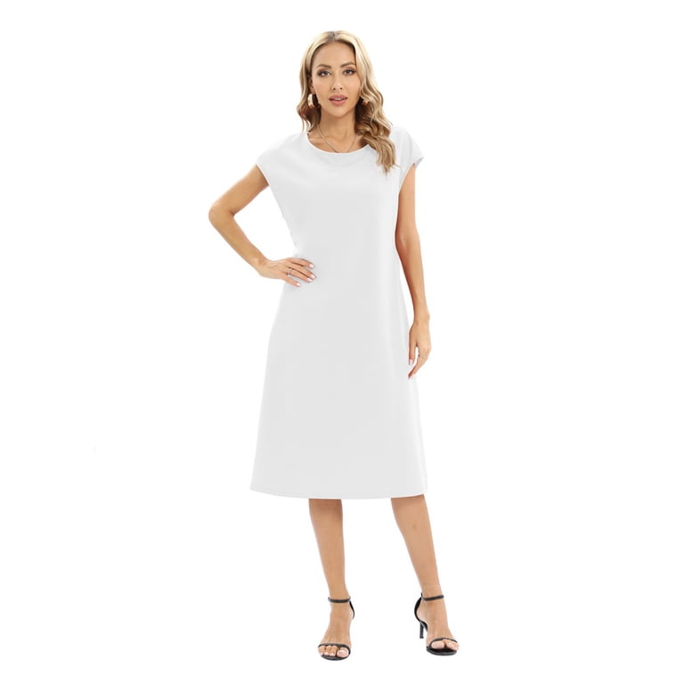 Xmarks Women's Semi-Formal Short Sleeves Round Neck Work Fit Wedding Guest Dress  White US 12 - Walmart.com