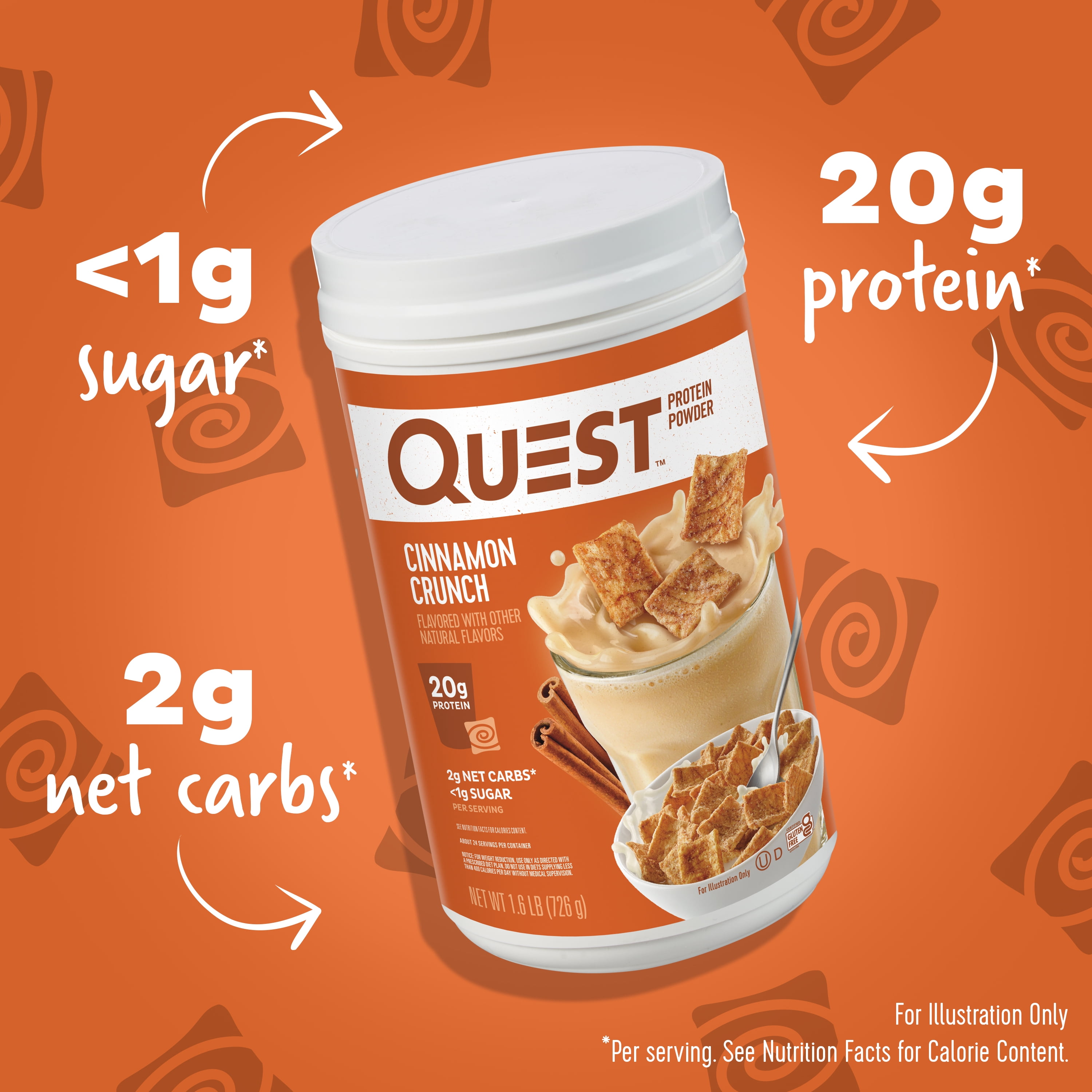 Quest Protein Powder, Cinnamon Crunch, 20g Protein, 1.6 lb., 25.6 oz
