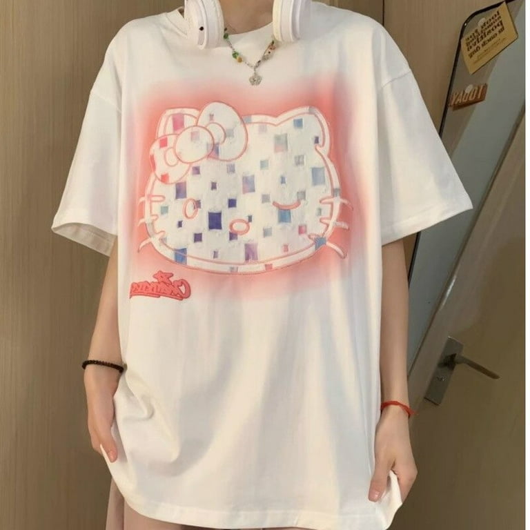 Hello Kitty Summer Cartoon Clothes For Fashion Women Oversize Cotton T  Shirt Girl Y2k Streetwear Korean Style Cute Short Sleeve - T-shirts -  AliExpress