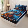thumbnail image 2 of Metsweet Magic Dragon Zipper Twin Comforter Sets with Fitted Sheet and 2 Pillowcases, Flame Animal Zipper Bedding Set, Blue Orange,4-Piece,Black Reversible, 2 of 6