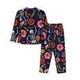 thumbnail image 2 of Uemuo Dancing Skeletons Floral Garden Pattern Womens Pajama Sets,PJ Set for Women,Pajamas for Women Logo,Long Sleeve Pajama Set for Women,Soft Long Sleeve Top With Pants-Small, 2 of 9