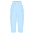 thumbnail image 4 of Miluxas Women's Side Lace Hollow Casual Pants Drawstring High Waist Wide Leg Tapered Pants with Pockets office Streetwear Sky Blue, 4 of 6