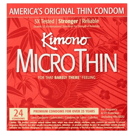 Kimono Micro Thin Lubricated Latex Condoms - 24 ct