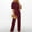 Wine1, variant on Babysbule Jumpsuit for Women Overall Women's Summer/Fall Solid Color Seven-Point Sleeved Crew Neck Jumpsuit With Belt Lace-Up Slimming Jumpsuit