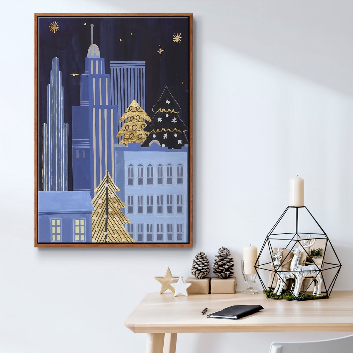 Holiday Night Collection B - Framed Gallery Wrapped Holiday Canvas - 17 x 25 - Rosewood Frame