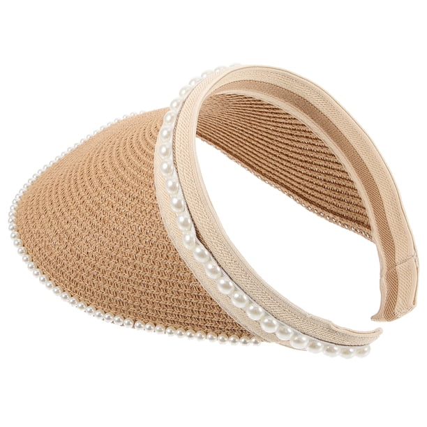 KAKOWELY Sombrero con visera para el sol, sombrero de playa portátil, sombrero para el sol de ala ancha con perla, sombrero multifuncional.