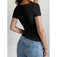thumbnail image 5 of Womens Basic T Shirts Summer Short Sleeve Crewneck Slim Fit Cute Crop Tops Black S, 5 of 7