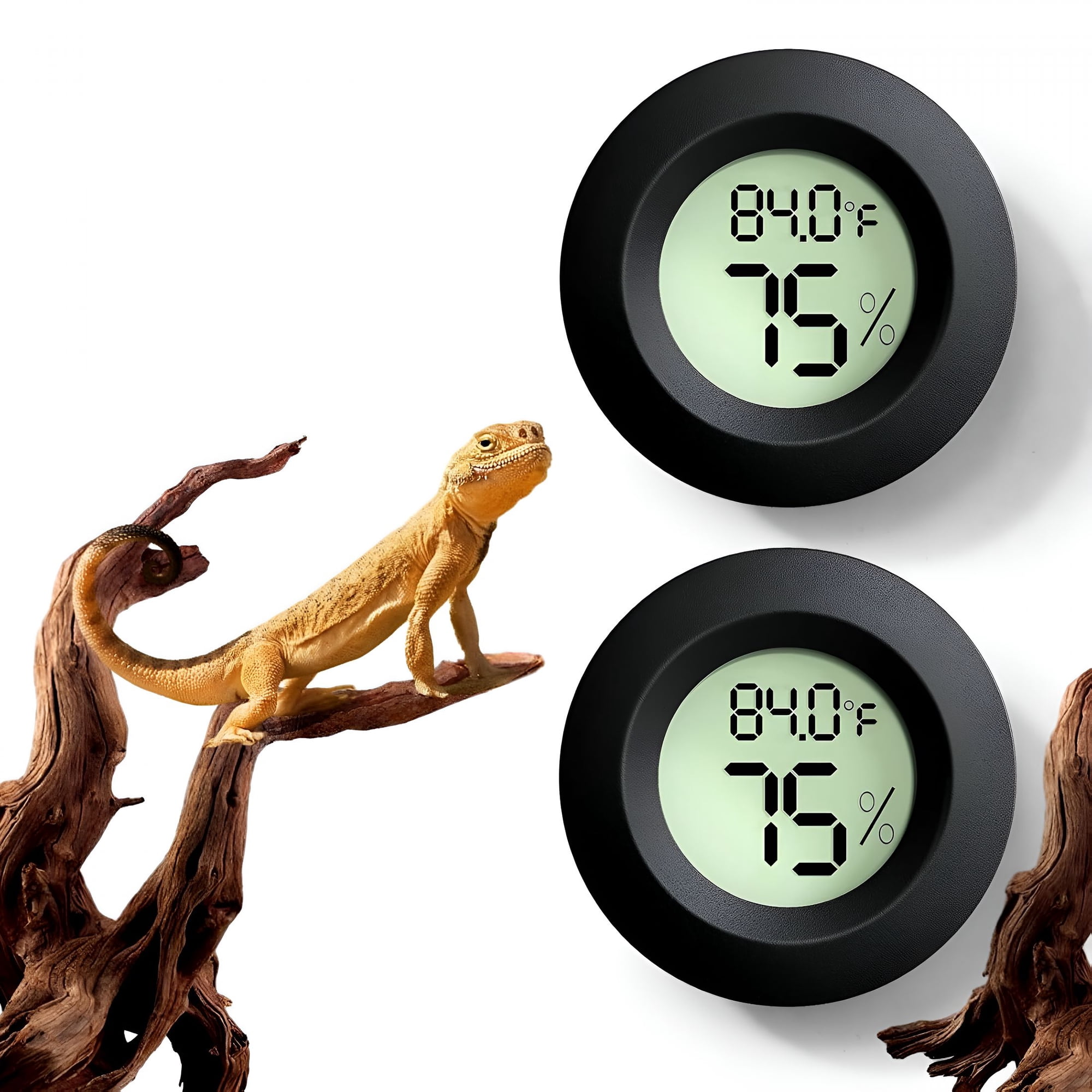 GJX Reptile Tank Accessories, 2 PCS Reptile Thermometer and Humidity Gauge for Bearded Dragon, Jumping Spider, Leopard Gecko, Hermit Crab, Gecko, Ball Python, Lizard