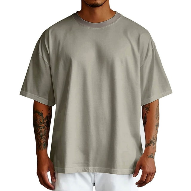 T-shirts Surdimensionnés pour Hommes Mode Rafraîchissant T-Shirt Doux Manches Courtes Décontracté Basique Col Rond Tee Coton Premium T-Shirts Athlétiques