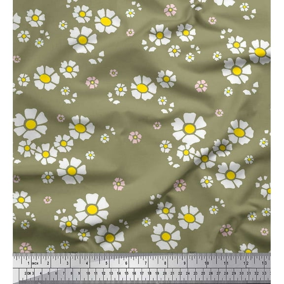 Soimoi Green Cotton Duck Fabric Artistic Floral Print Sewing Fabric Yard 42 Inch Wide
