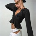 thumbnail image 4 of Zszcpp Casual Tops For Women Long Sleeve Sheer Lightweight Tie Front Cardigan Ruffles Cover Ups Blouse Casual Blouses, 4 of 8