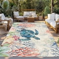 thumbnail image 2 of Coastal Turtle Outdoor Rug for Patio/Deck/Porch, Non-Slip Large Area Rug 5 x 7 Ft, Farmhouse Nautical Coral Jellyfish Starfish Indoor Outdoor Rugs Washable Area Rugs, Camping Rug Carpet Runner, 2 of 8